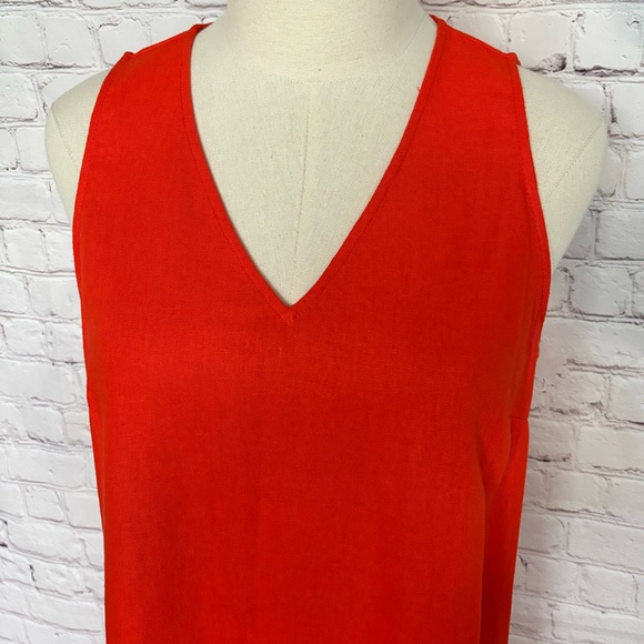 NINE WEST Gina Trapeze Linen Blend Orange V-Neck Sleeveless Dress--10 - Picture 9 of 12